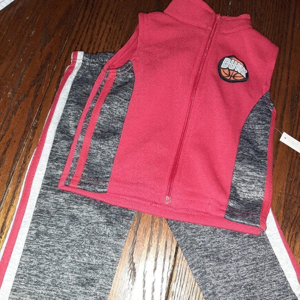 New Boy's 24 Month 2-Piece Jogging Outfit- Sleeveless Zip Shirt Pants Du…